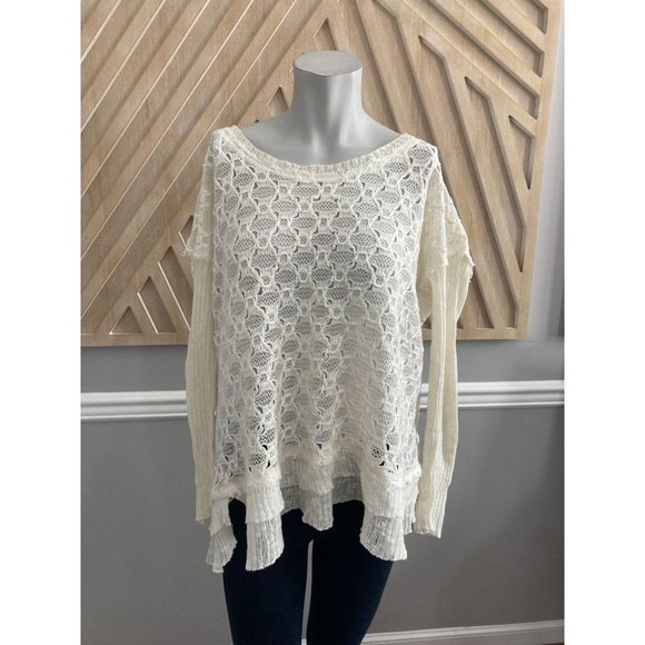 Free People White Crochet Sweater Size Medium